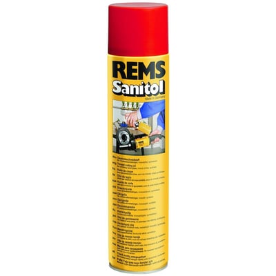 REMS Sanitol spraydåse, detaljeret illustration af gevindskæring i rør med værktøj.