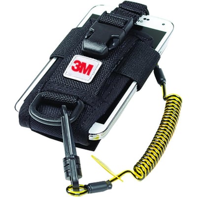 Justerbart 3M Protecta radio-/mobiltelefonhylster med spiralline, sort nylon og 3M logo.