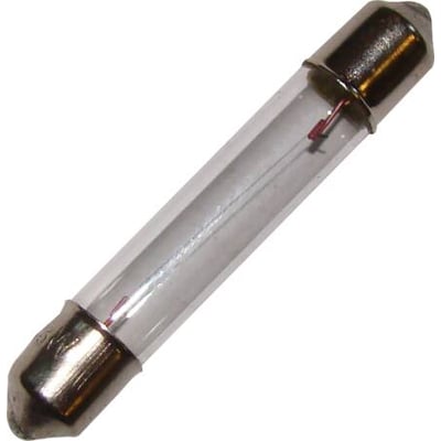 En klar glødepære på 24V og 3W med S8 fatning, måler 6x36mm.