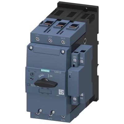 Siemens 3RV2 S3 motorværn med 36-50A indstillingsområde og skrueterminaler, vist på hvid baggrund.