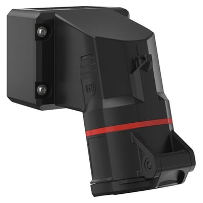 Walther-Werke CEE Vægudtag NEO i sort med rød detaljering, 16A, 5P, 400V, IP54, skrueklemme og vendbart underlag.