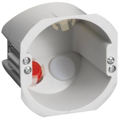 Schneider Electric vægdåse 60/46 Multifix multi i hvid halogenfri plast med kabelindgange og monteringsskruer.
