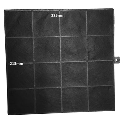 Thermex kulfilter til emhætter med målene 225mm x 213mm, fremstillet af kulstof og egnet til Steel II og Decor 787 modeller.