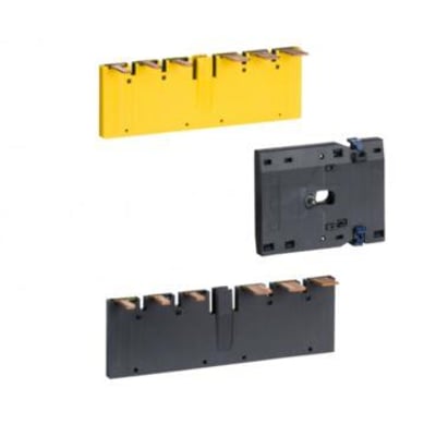 Schneider Electric mekanisk og elektrisk spærring til 3-polede kontaktorer, TeSys d sortimentet, vist som tre separate komponenter.