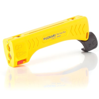 Mascot Top-Coax afisoleringsværktøj til TV-coax og RG58U/RG59U kabler, fremstillet af gul plast med sorte detaljer.