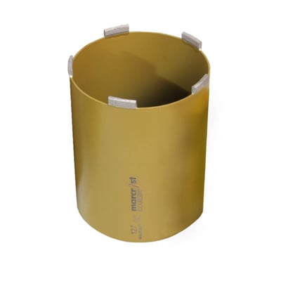 Baier diamantbor Ø117x165 mm, enkelt bor i guldfarve, der viser den ydre overflade med logo og segmenter.