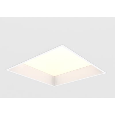Ansell Lighting skylight indbygningsramme i hvid stål til 600x600 mm loftspaneler, monteret i et lysemitterende loft.