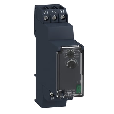Schneider Electric Zelio RE22R timer med 1CO kontakttype, interval ved spænding og 24-240V AC/DC spændingsområde.
