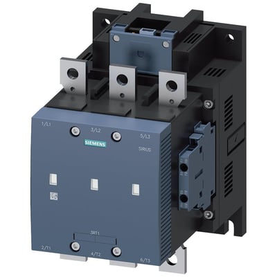 Siemens SIRIUS 3RT12 vakuumkontaktor, 265A, 3-polet, med tydelige mærkater for 1/L1, 3/L2, 5/L3 og 2/T1, 4/T2, 6/T3 på fronten.