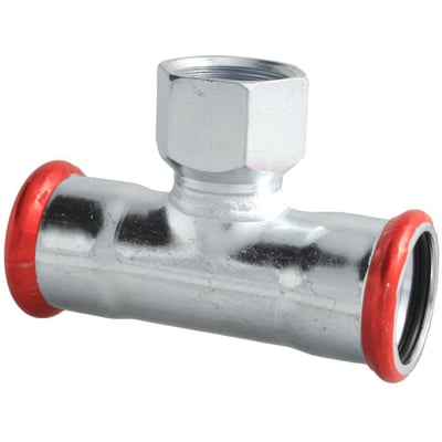 Unico forzinket T-stykke 28x3/4x28mm med presmuffer og indvendigt gevind på afgreningen.