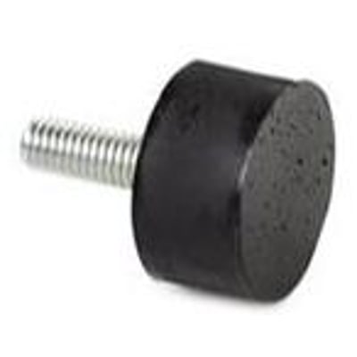 Cylindrisk vibrationsdæmper Type D, 30x15 mm, med M8 gevind i elforzinket stål og sort gummi.