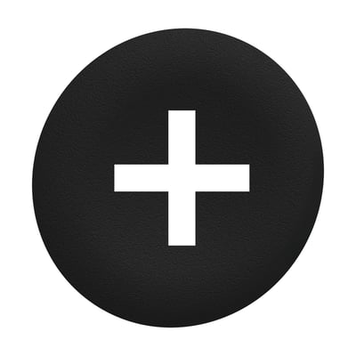 Schneider Electric sort trykflade med hvidt '+' symbol til Ø30 mm flush trykknaphoveder.
