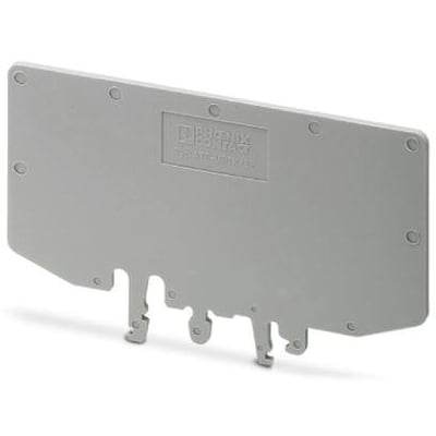 Phoenix Contact ATP-URTK/SP grå skilleplade i plast, 99x2x64 mm, med indgraveret logo og monteringsklips.