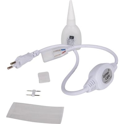 LIT230 tilslutningsledning i hvid, 0,5m lang med IP67 beskyttelse, inkluderer også PVC lim og diverse monteringsdele.