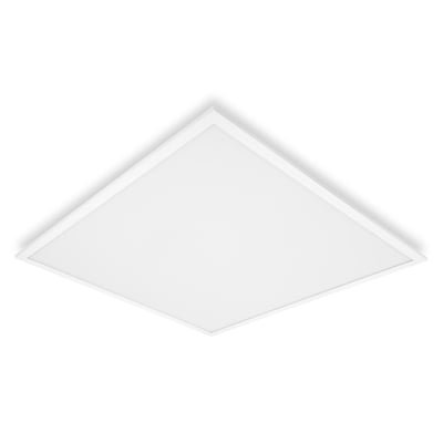 Hvidt, kvadratisk LEDVANCE LED-panel Comfort Zigbee Direct Easy, 600 x 600 mm, set skråt forfra.
