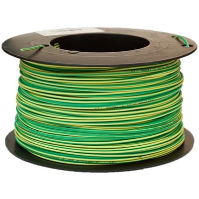 Monteringsledning Texiline HF90 1,5 mm² gul/grøn på kabeltromle, egnet til skibe og offshore brug.