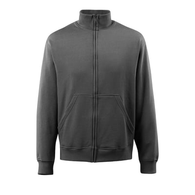 Mascot sweatshirt i mørk antracit vist med lynlås delvist åben, fremhæver forlommer og ribkant. Fremstillet i 60% bomuld og 40% polyester.