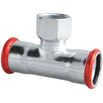 Unico forzinket T-stykke 15x1/2x15mm med to presmuffer og indvendigt gevind på afgreningen.