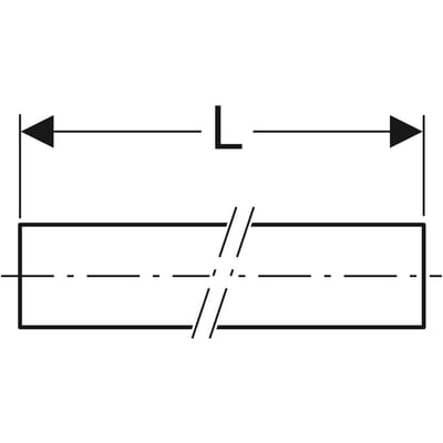 Geberit FlowFit PE-RT-alu-PE-RT-rør, 75x4,6 mm, dimension L vist som en tegning med målestik for længde.
