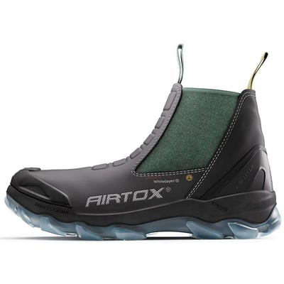 Sidevisning af Airtox GLC sikkerhedsstøvle med fokus på den slanke profil og "Whitelayer®" sømværn i grå og sort.