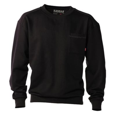 Kansas Match sweatshirt i sort, størrelse 2XL, med brystlomme og ribkanter ved ærmer og halsudskæring.