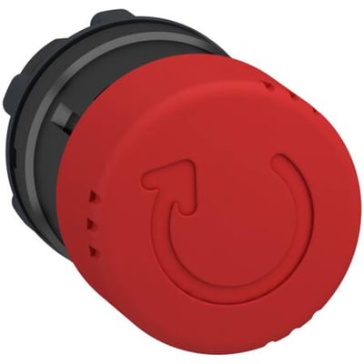 Schneider Electric Harmony Style 4 nødstop, Ø30 mm, rød tryk-drej betjening med genkendeligt genarm-symbol og sort bagmontering.
