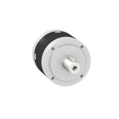 Schneider Electric planetgear PLE120 med en diameter på 120mm og en reduktion på 4:1, vist på hvid baggrund med synlig aksel.