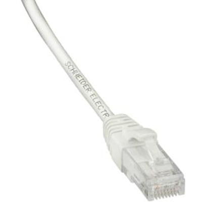 Lauritz Knudsen Cat.6 U/UTP patchkabel på 3 meter i hvid LSZH, med SCHNEIDER ELECTRIC logo på kablet.