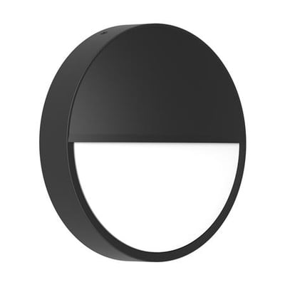 Ledvance BULKHEAD ROUND halvskærm i sort med rund form og afskærmning over den nederste, åbne halvdel.