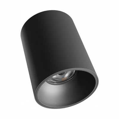 Sort SpectrumLED LED-loftlampe til påbygning med rund, dyb skærm og integreret spot på 14–27 W.