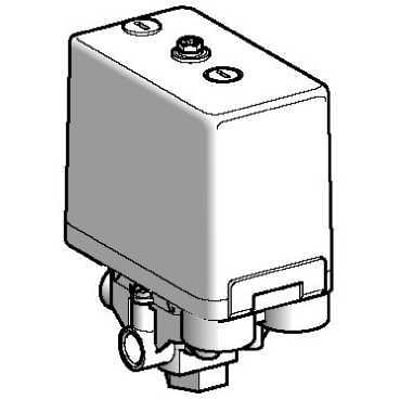 Schneider Electric pressostat med 1C/O kredsløbstype, justerbar fra 3,5-25 BAR og G1/4A gevindtilslutning, vist med grå kappe.