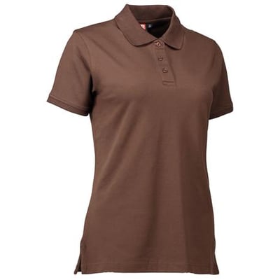 ID Identity dame polo i mocca-farve, str. XL, med stretch i piquékvalitet, lukket med tre tone i tone-knapper.