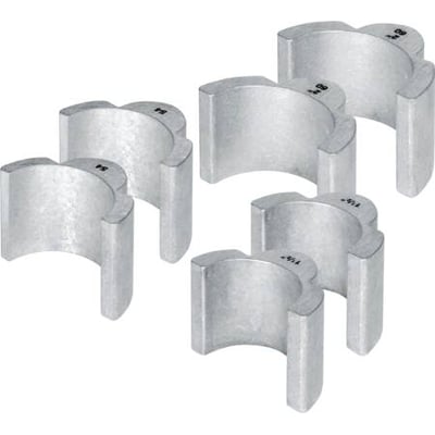 Komplet sæt af REMS udrustningsindsatser til forskellige rørstørrelser som 1½", 54mm og 60mm.