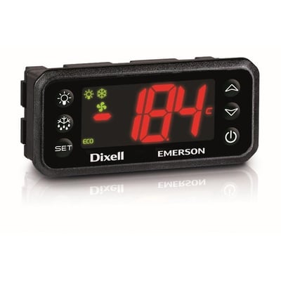 Display CH660 til styring med sort front, røde tal og betjeningsknapper samt Dixell- og Emerson-logoer.