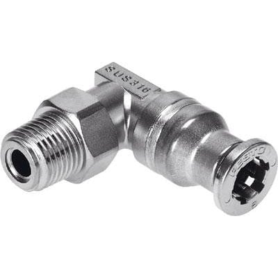Festo vinkel-forskruning CRQSL-1/8-4, en push-in L-fitting med 360° justerbar han-gevind i rustfrit stål.