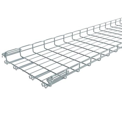 Detaljeret vinkel af Legrand elektrogalvaniseret gitterbakke FC 54/400-E, fremviser Fasclic+ samlingssystemet på siden.