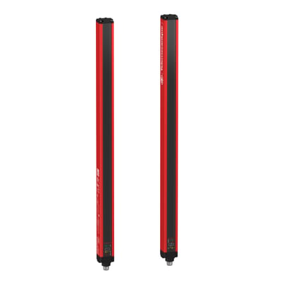Schneider Electric lysgitter sæt i rød og sort med 14mm opløsning og M12 stik, klar til montering.
