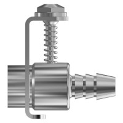 Keofitt 800082 W9 quick coupling monteret på et metalrør med en 3/8" slangestuds i rustfrit stål.