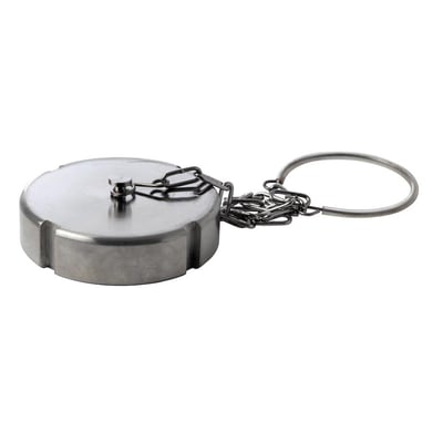 Rustfri blindomløber med kæde, DN 38, viser detaljer om gevind og kvalitet i rustfrit stål.