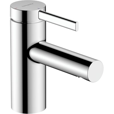 Hansgrohe Zesis S 1-grebs håndvaskarmatur i skinnende krom med CoolStart, vist med en vinklet sidevisning på hvid baggrund.