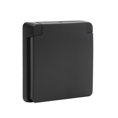 Niko adapterramme med dæksel i sort, 1-modul, med hængslet beskyttelsesafdækning for stænkttæt indbygning.