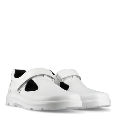 Sika Footwear Optimax sandal i hvid, str. 44, fremstillet af Permair-læder med velcro lukning og hvid sål.