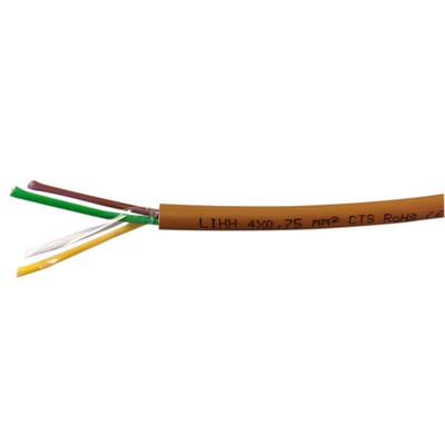 LIHH 4x0,75 multikabel i brun UV-bestandig kappe med fire ledere, der er strippet for enden.