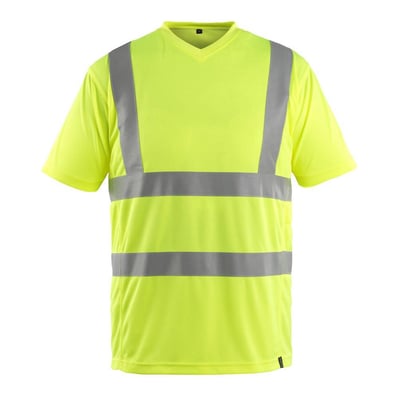 Mascot T-shirt Espinosa i hi-vis gul, 3XL, fremstillet af 100% polyester med reflekser og V-hals.