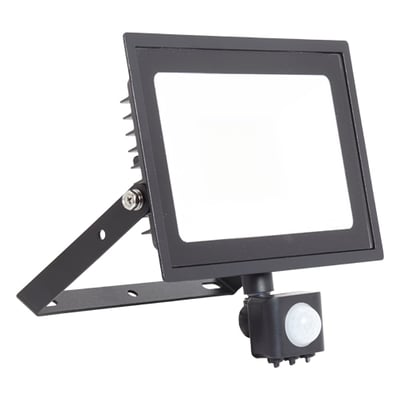 Ansell Lighting Eden LED projektør i sort med PIR sensor, vist fra siden på hvid baggrund.