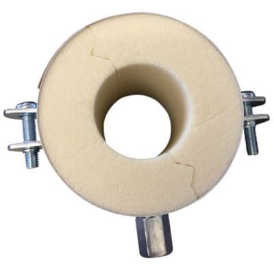 Isoglobal rørbærer med 50 mm isolering og elgalvaniseret stålbeslag, klar til montering på 35 mm rør.