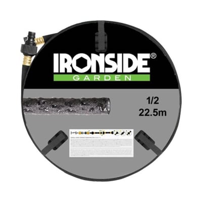 Sort Ironside-siveslange på rulle med synlig kobling, 12,5 mm i diameter og 22,5 meter lang.