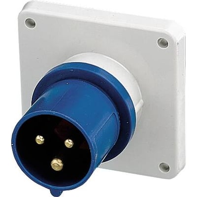 Mennekes CEE apparat indtag, 3 polet, 16A, 230V, IP44. Hvidt monteringshus med blå CEE stik.