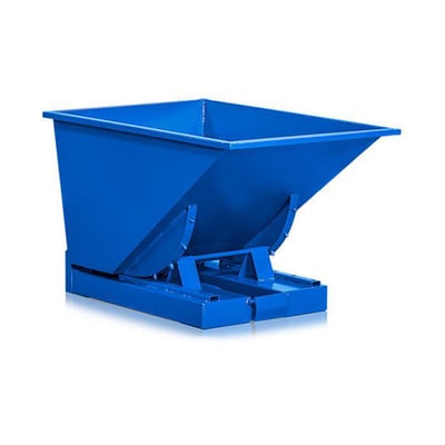 WFI vippecontainer på 300 L i blå pulverlakeret stål med gaffelhuller til sikker materialehåndtering.