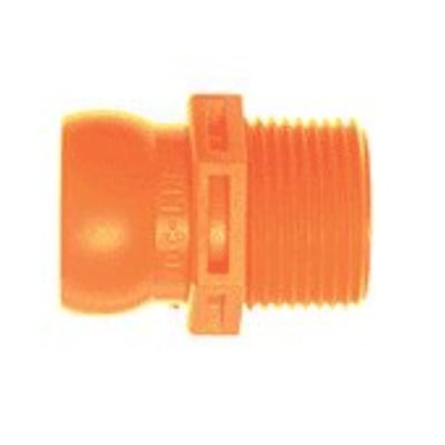 Loc-line tilslutningsnippel med R3/4" gevind og orange plastmateriale.